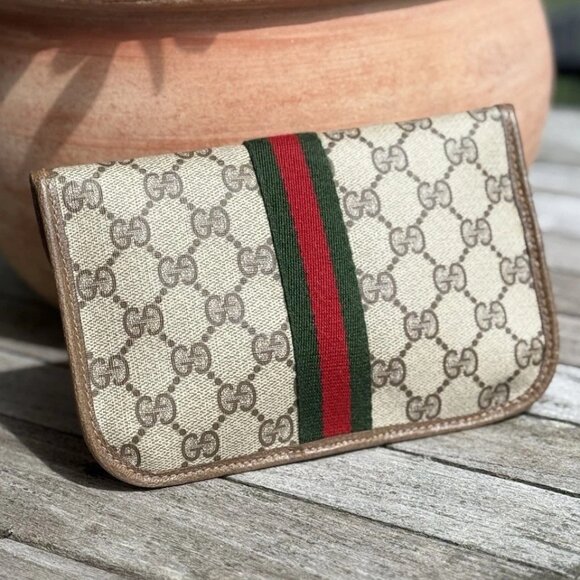 WITH CHAIN EUC Gucci Shirley Line Pouch Beige Logo clutch Crossbody bag handbag - Picture 3 of 10